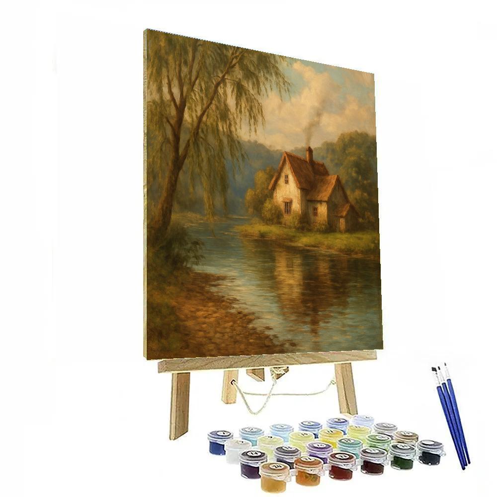 Quiet Riverbend Cottage Number painting