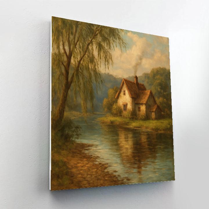 Quiet Riverbend Cottage Number painting