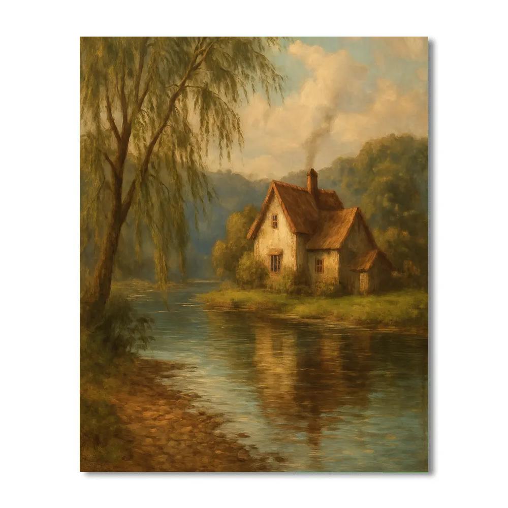Quiet Riverbend Cottage Number painting