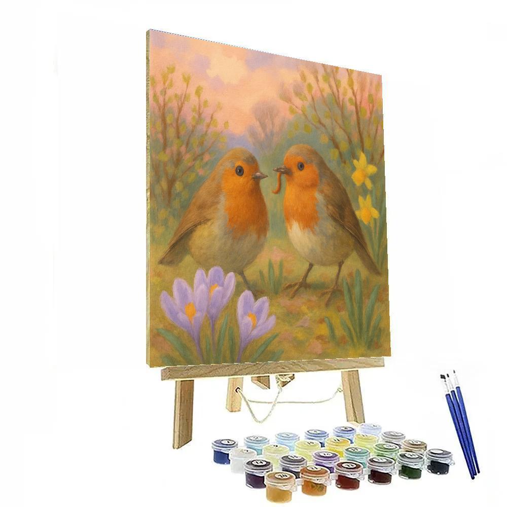 Robins In Early Garden Bloom Paint by numbers kits