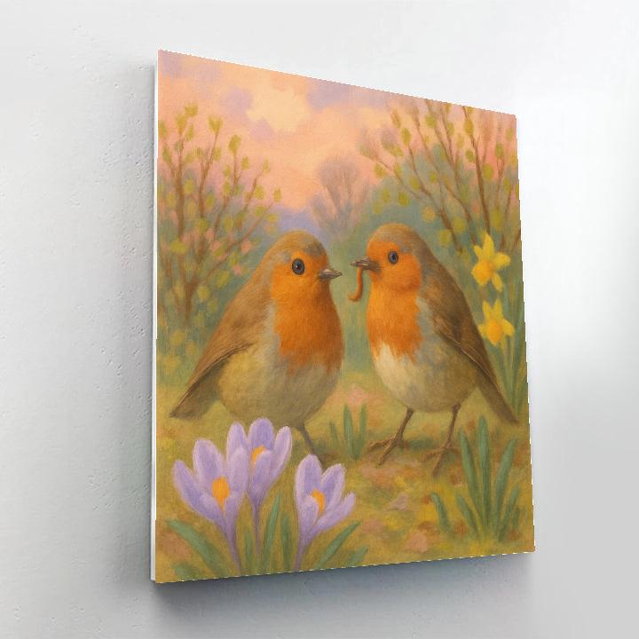 Robins In Early Garden Bloom Paint by numbers kits