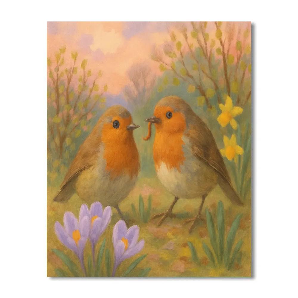 Robins In Early Garden Bloom Paint by numbers kits