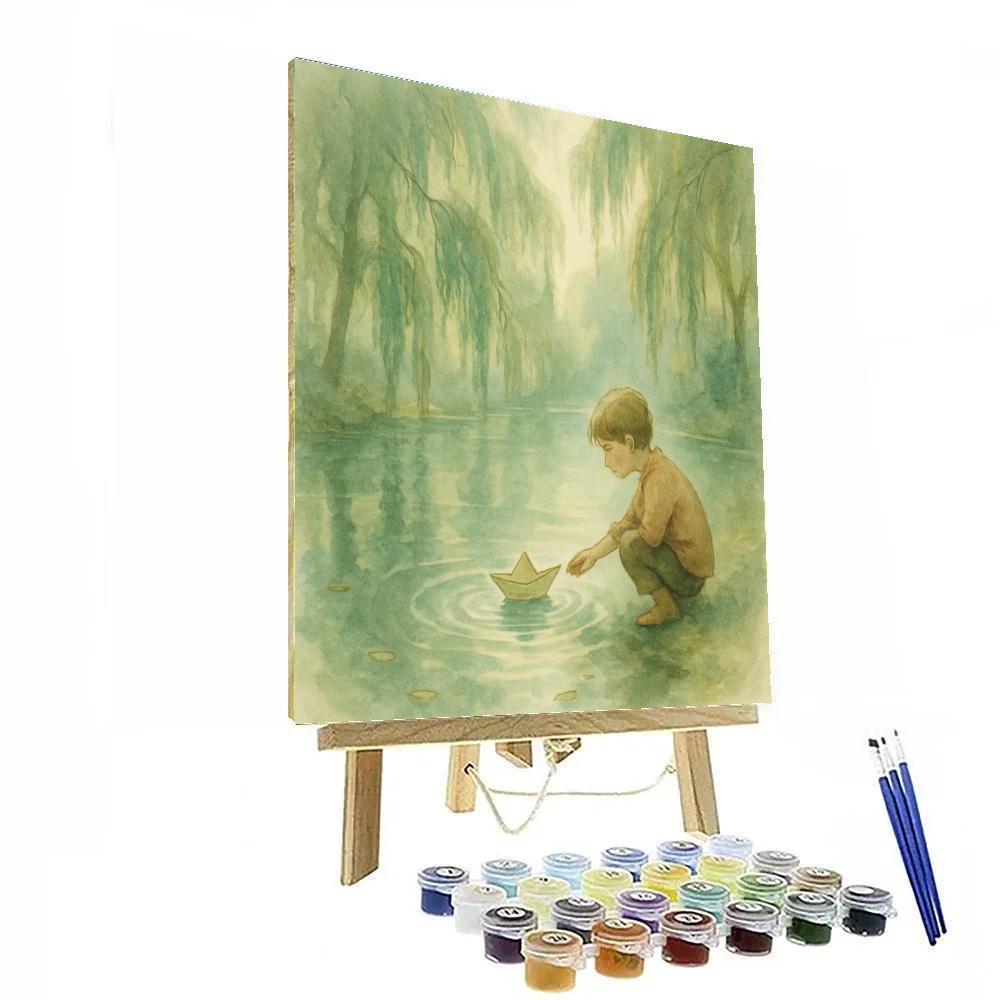 Misty Willow Pond Cozy Scene paint by numbers