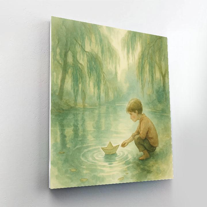 Misty Willow Pond Cozy Scene paint by numbers