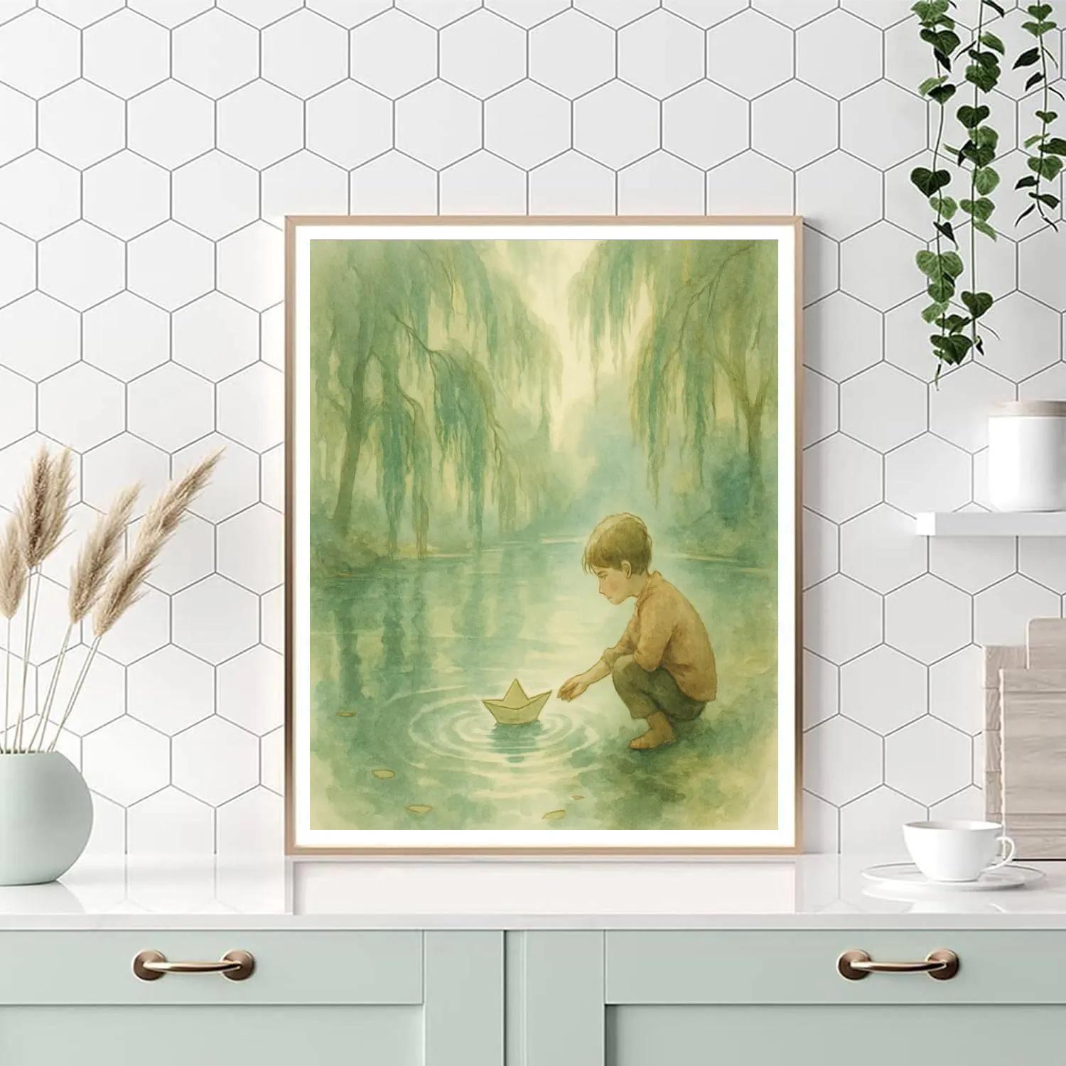 Misty Willow Pond Cozy Scene paint by numbers