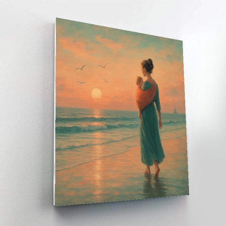 Seaside Sunset Walk With Mom And Baby Painting by numbers kit