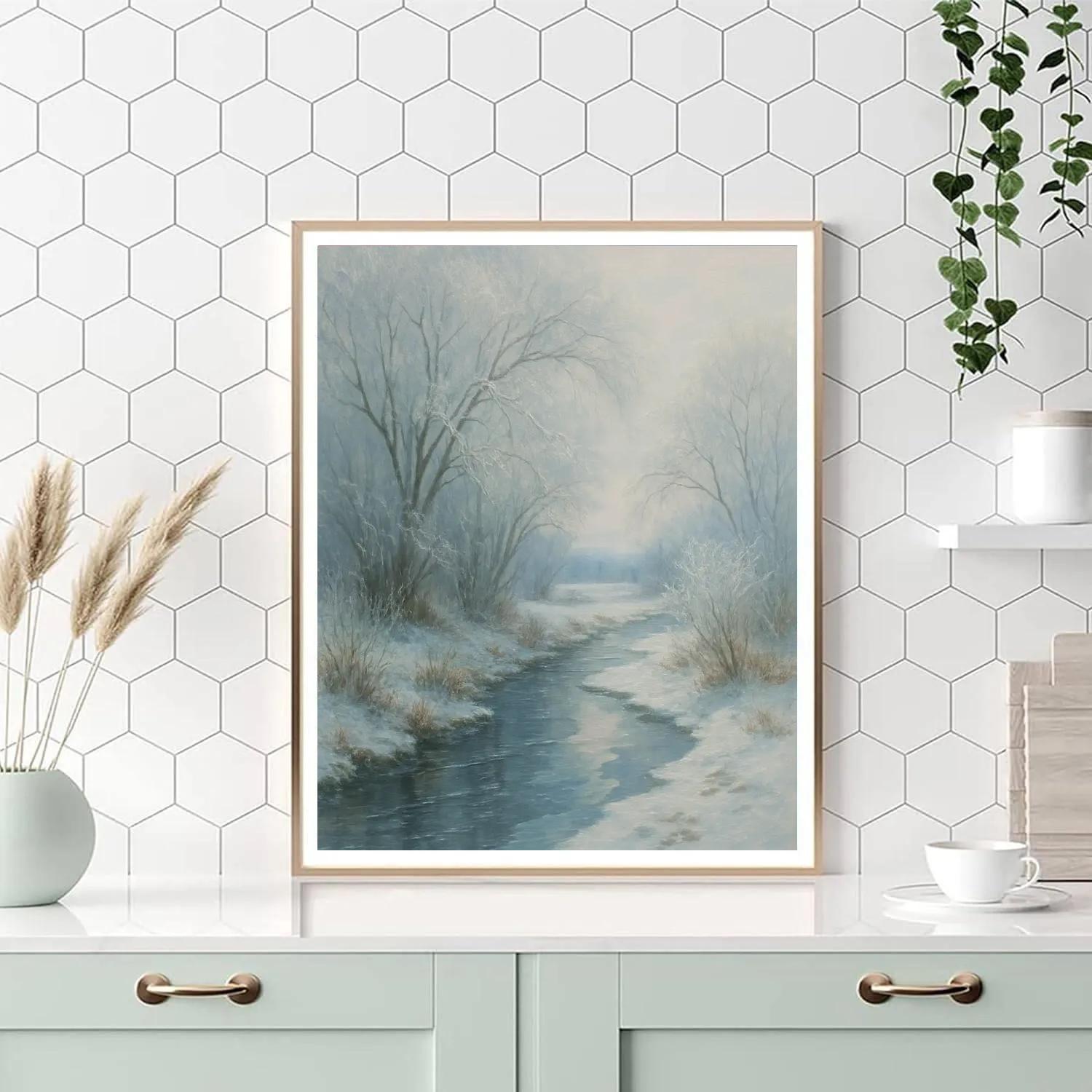 Silent Stream Through Frosted Willows Number painting