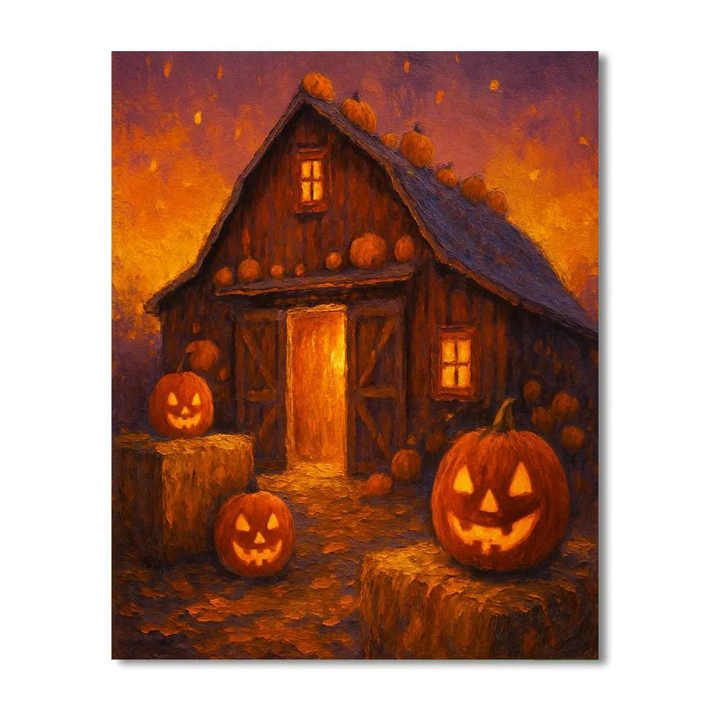 Old Barn Halloween Glow paint by numbers