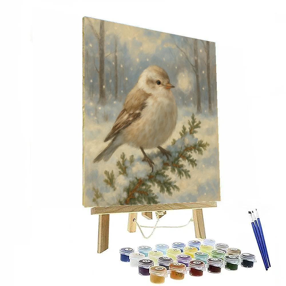Snow Finch On Frosted Juniper paint by numbers
