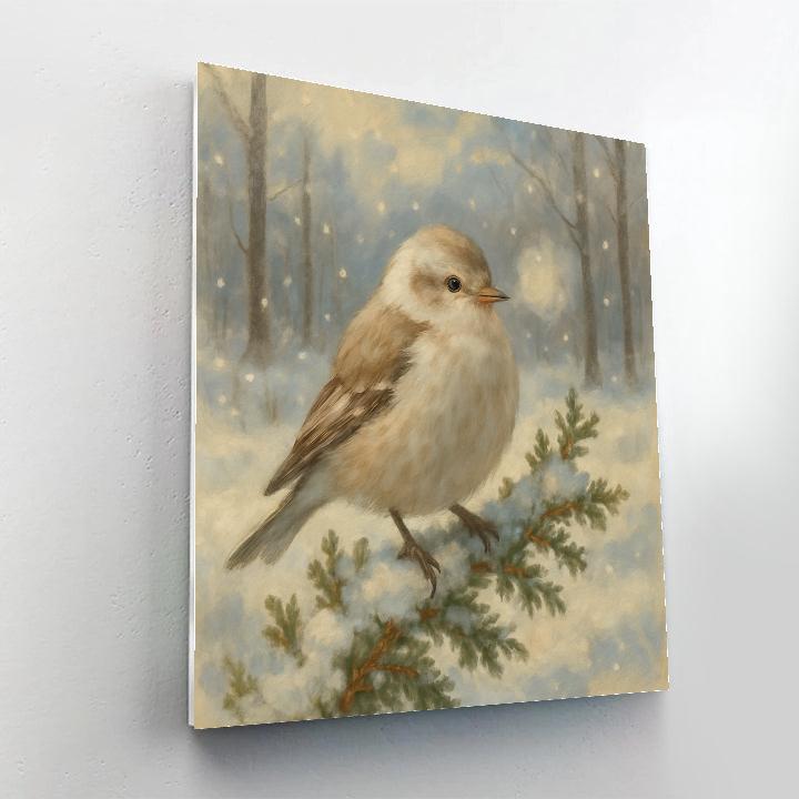 Snow Finch On Frosted Juniper paint by numbers