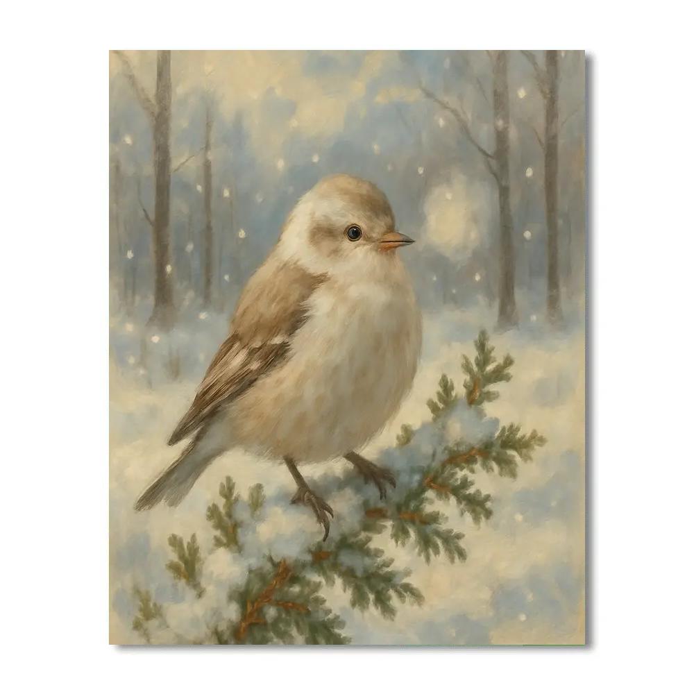 Snow Finch On Frosted Juniper paint by numbers
