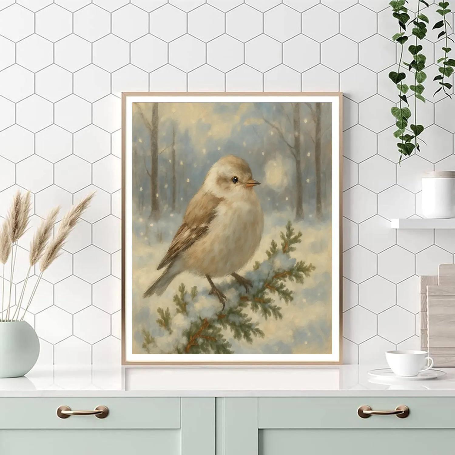 Snow Finch On Frosted Juniper paint by numbers