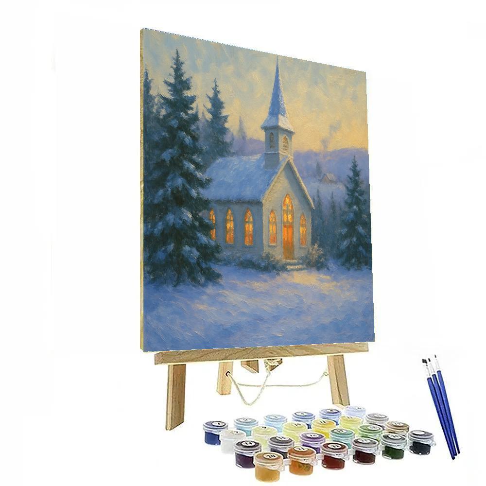 Candlelit Country Church In Snow paint by number