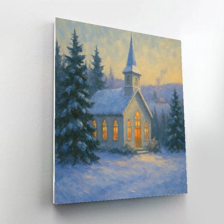 Candlelit Country Church In Snow paint by number