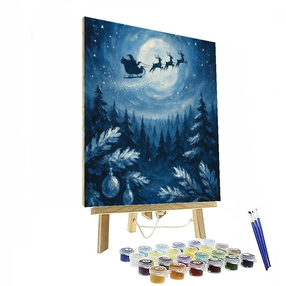 Starlit Sleigh Over Pines Numbered painting kits