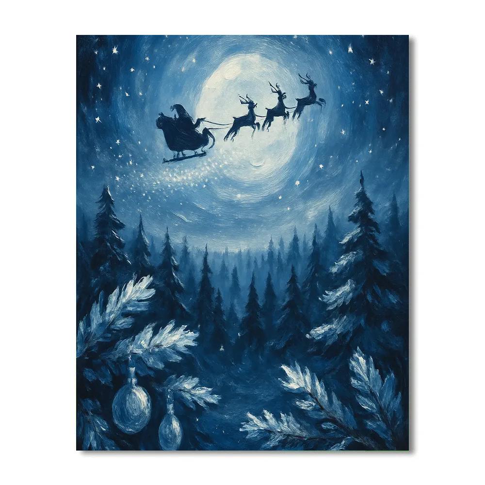 Starlit Sleigh Over Pines Numbered painting kits