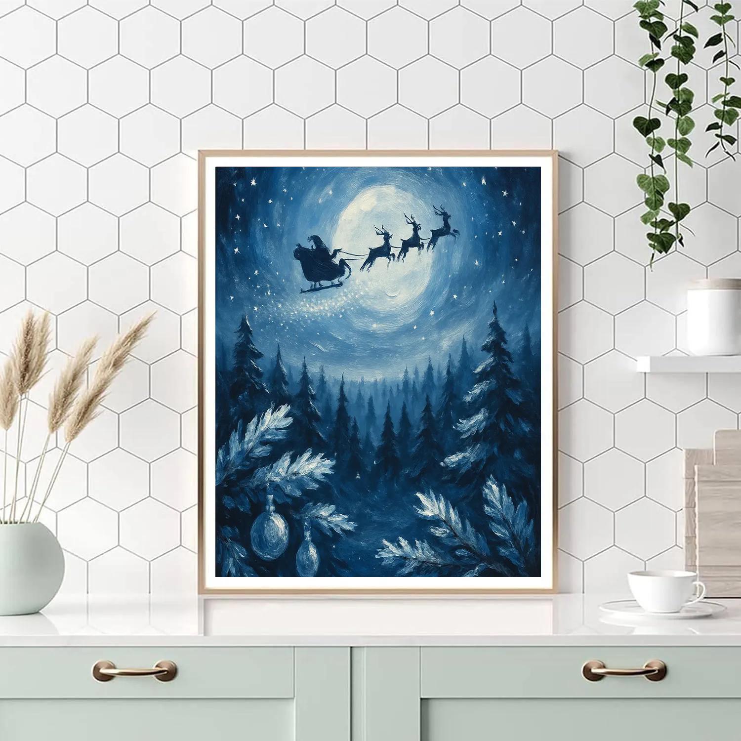 Starlit Sleigh Over Pines Numbered painting kits