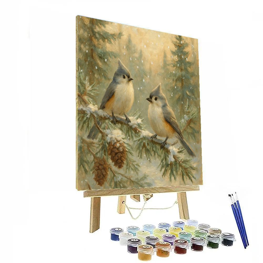 Rustic Winter Songbirds In Gentle Snowfall Paint by numbers art