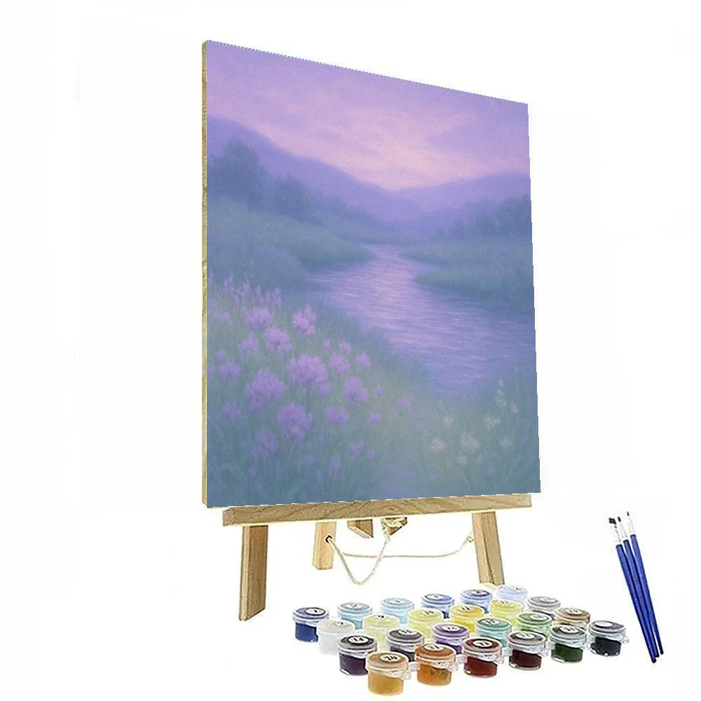 Serene Riverside Meadow With Lavender Glow Number painting