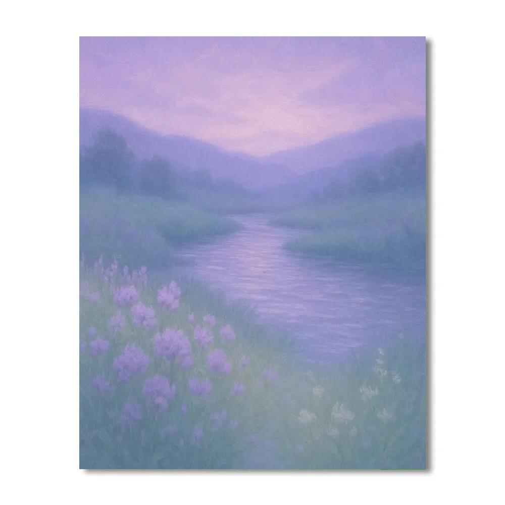 Serene Riverside Meadow With Lavender Glow Number painting