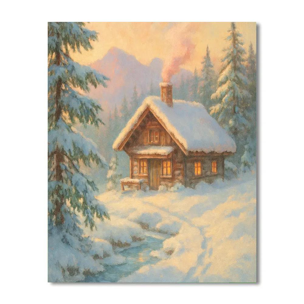 Mountain Chalet Winter Serenity paint by number