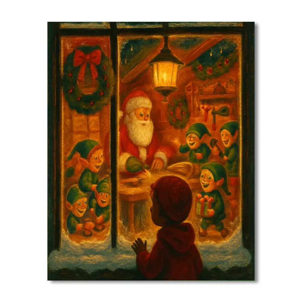 Santa Workshop Window Peek Numbered painting kits