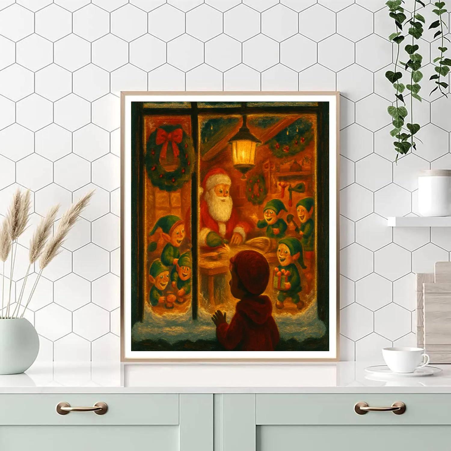 Santa Workshop Window Peek Numbered painting kits