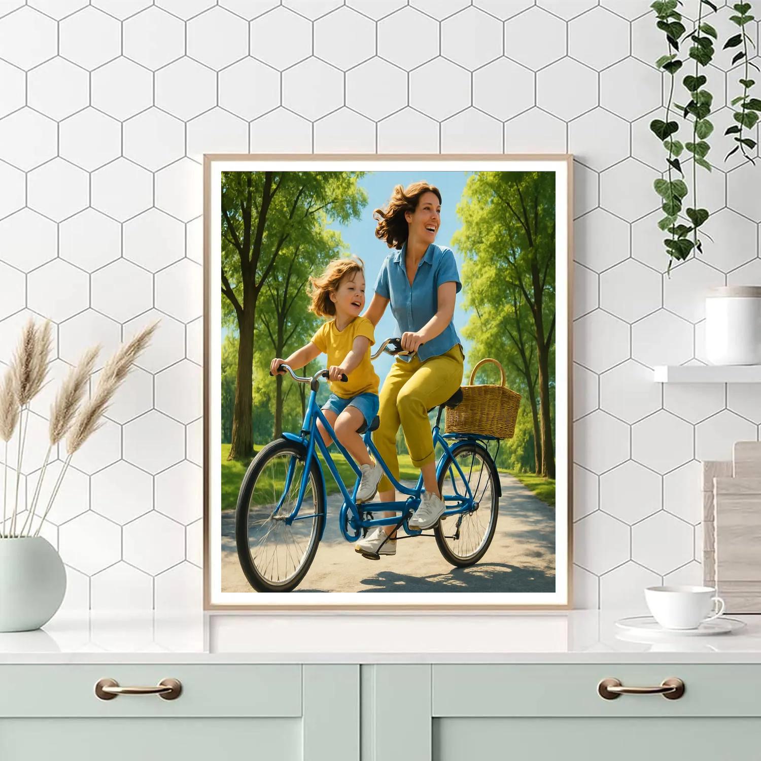 Mother And Child Bicycle Tandem Ride paint by color