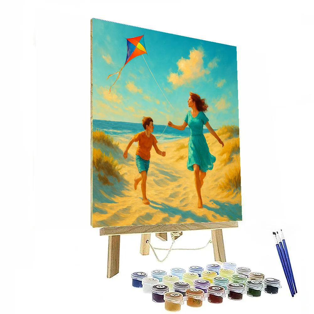 Mother And Child Kite Flying At Dunes Numbered painting kits