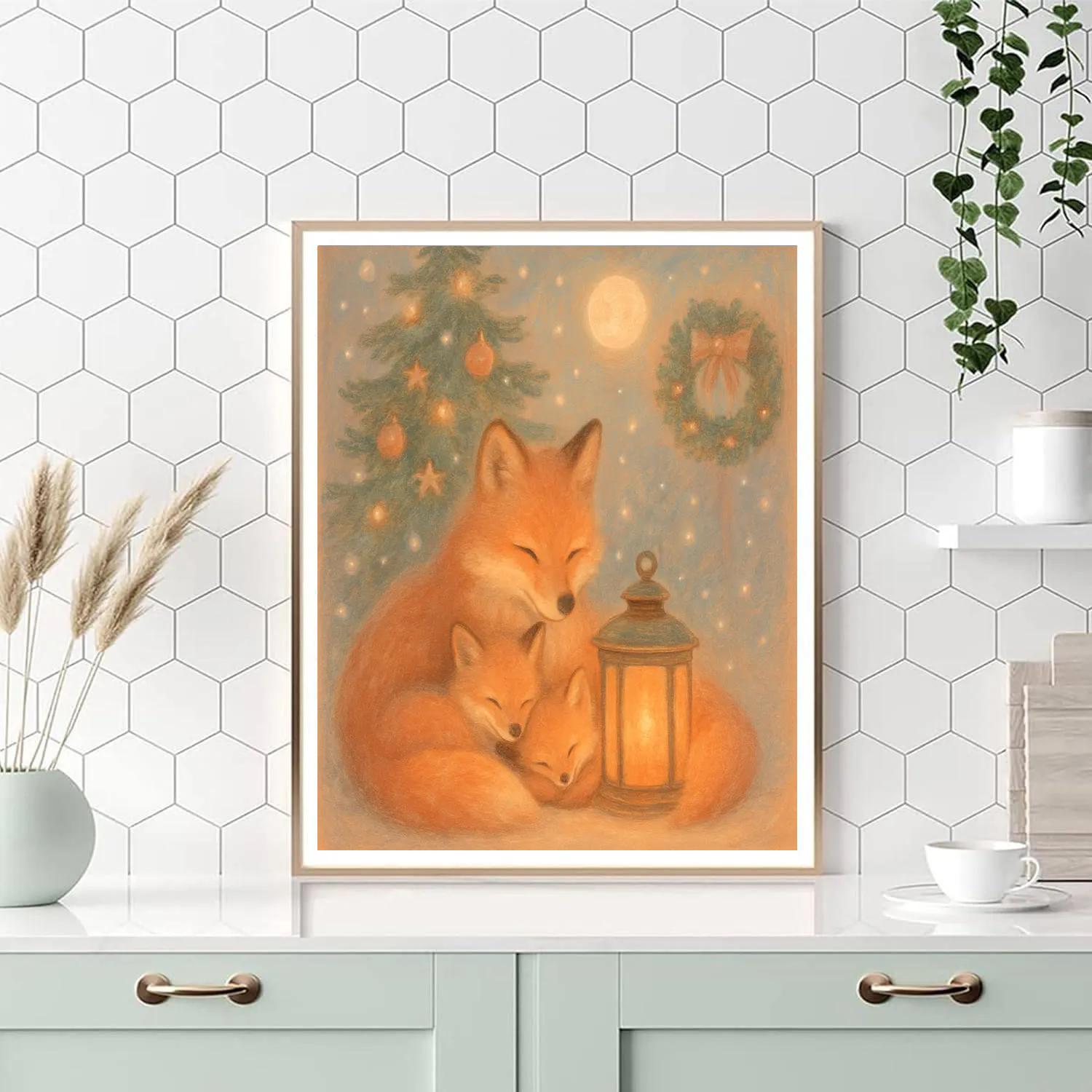 Frosted Fox Family Gathering Paint by numbers art