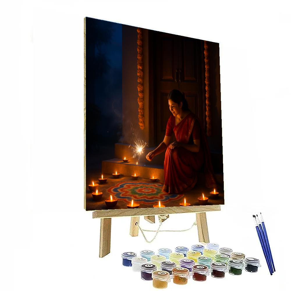 Diwali Night At Indian Temple Entrance DIY paint by numbers
