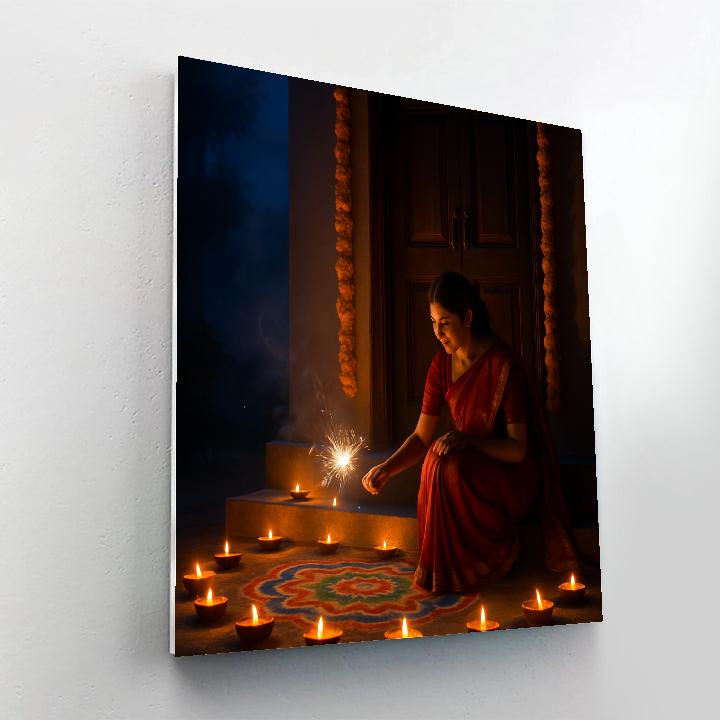 Diwali Night At Indian Temple Entrance DIY paint by numbers
