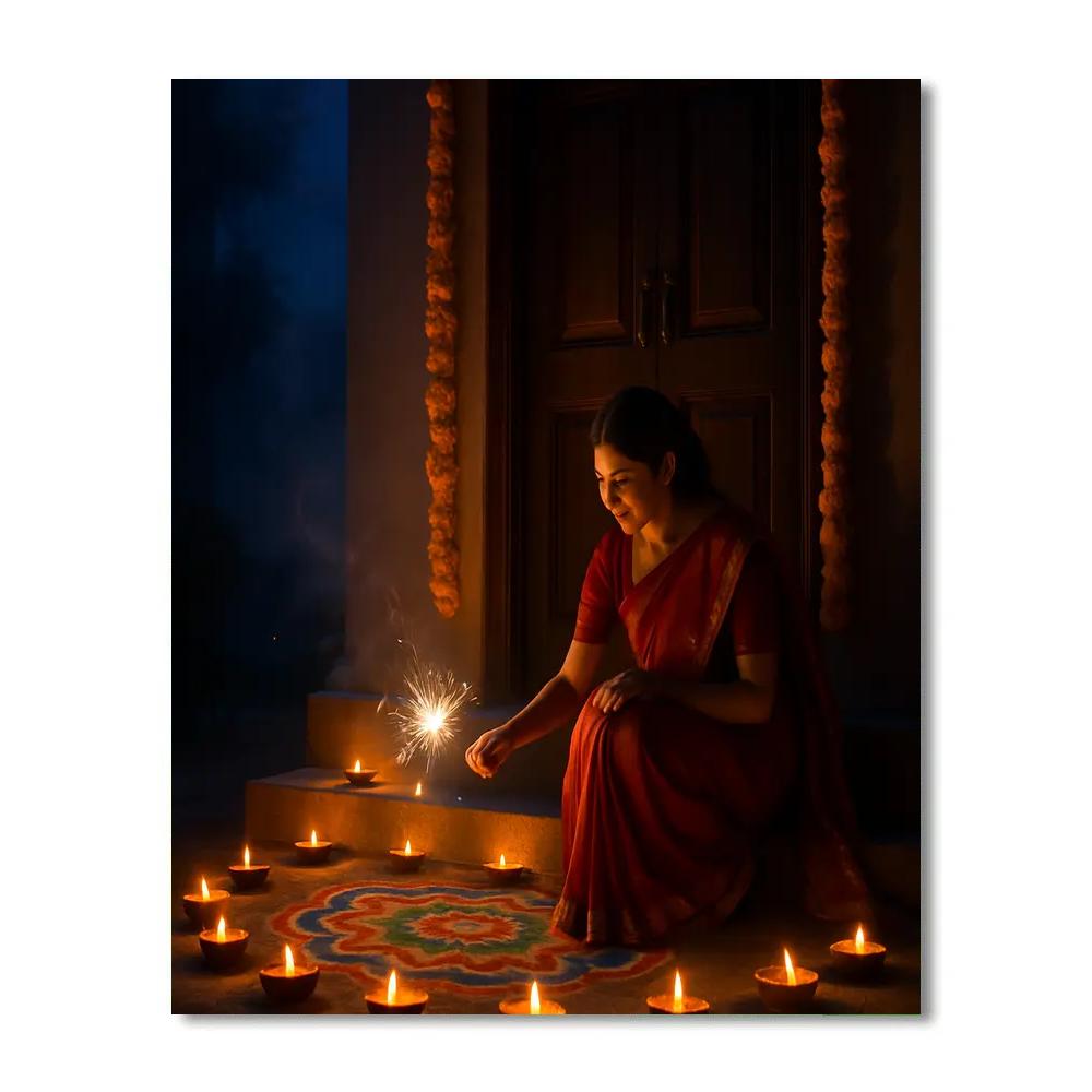 Diwali Night At Indian Temple Entrance DIY paint by numbers