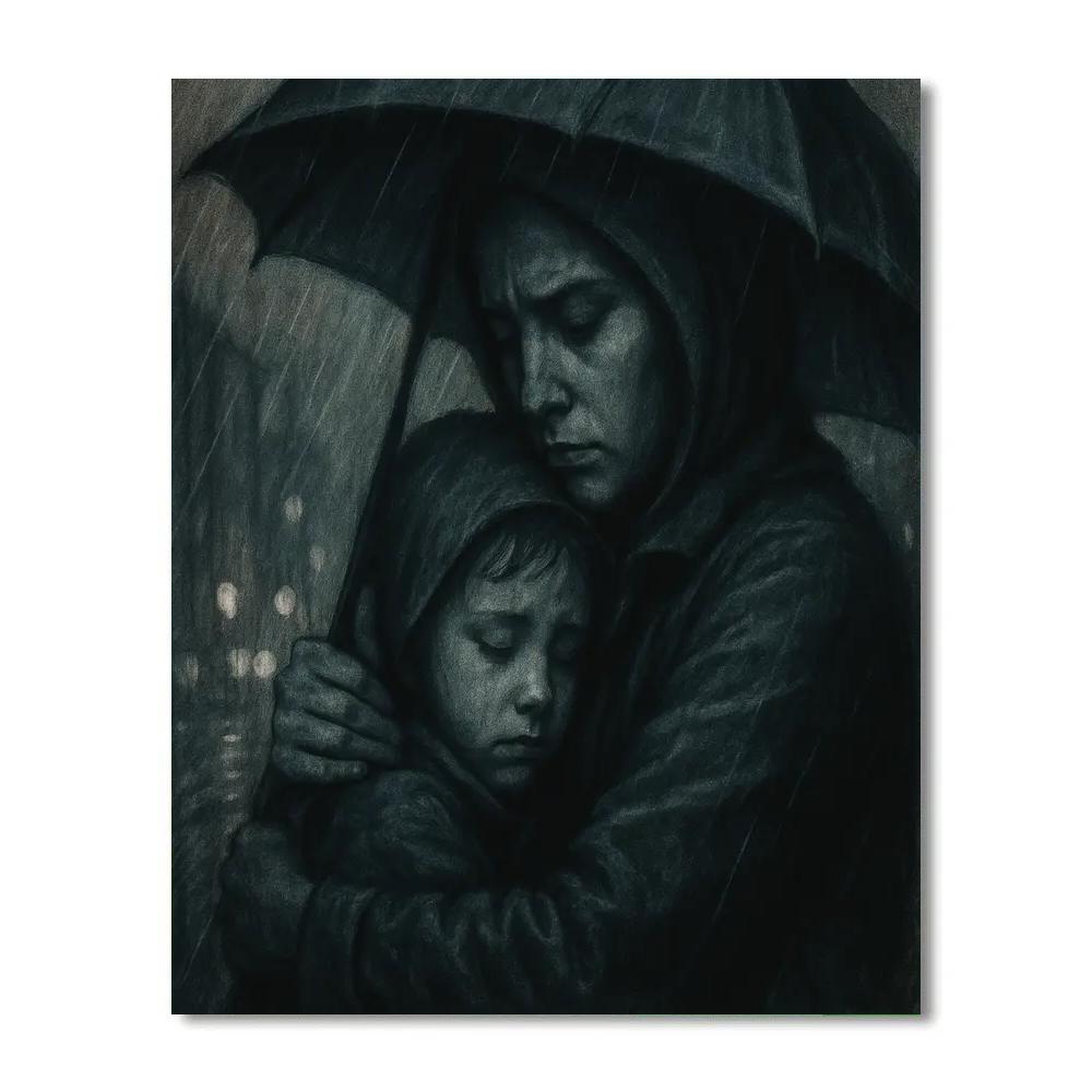 Mother Shielding Child From Storm Number painting
