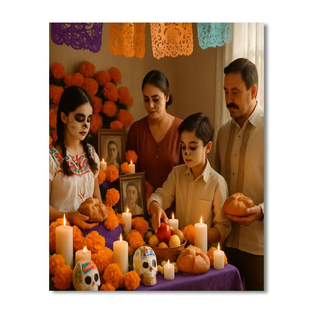 Día De Muertos Family Altar Celebration paint by color