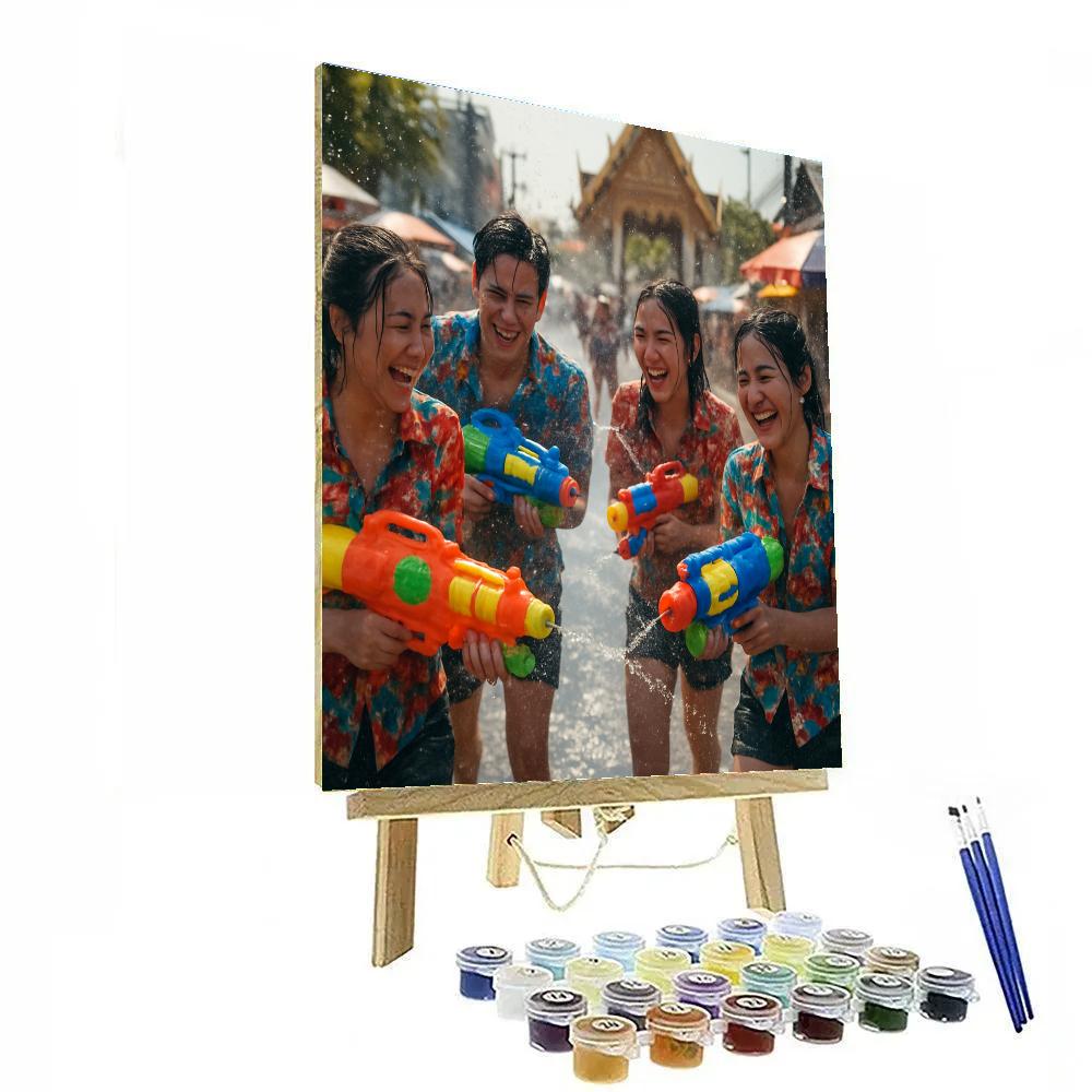 Songkran Festival Water Fight Scene painting number kit