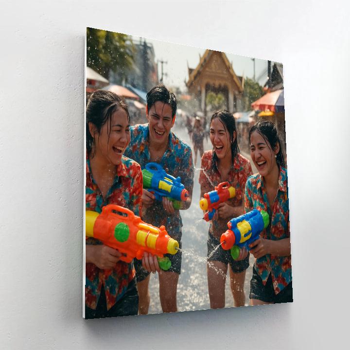 Songkran Festival Water Fight Scene painting number kit