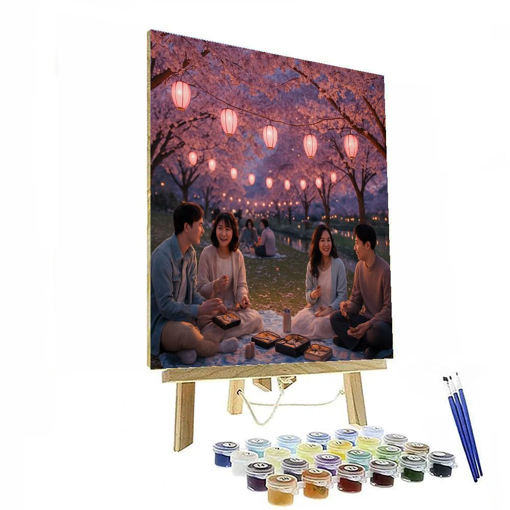 Cherry Blossom Hanami Gathering At Dusk Paint by numbers art