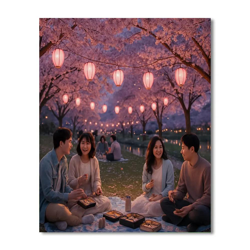 Cherry Blossom Hanami Gathering At Dusk Paint by numbers art