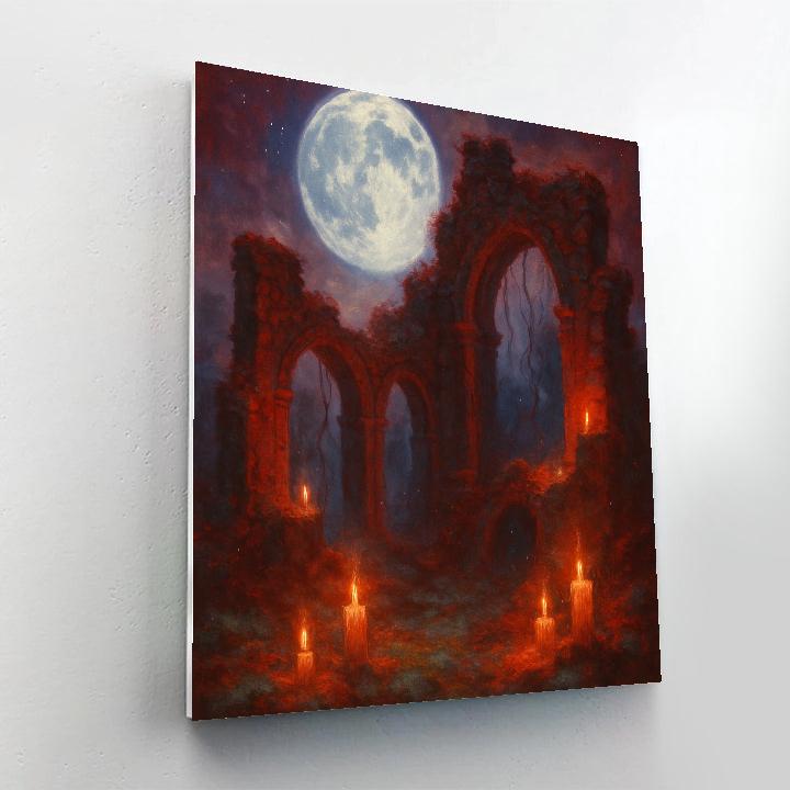 Mossy Ruins Under Silver Moon paint by color