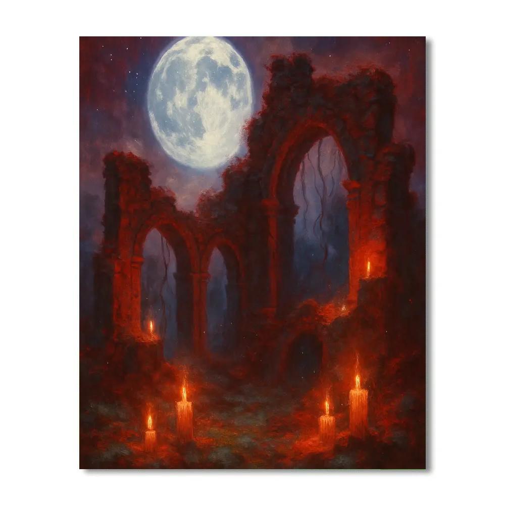 Mossy Ruins Under Silver Moon paint by color