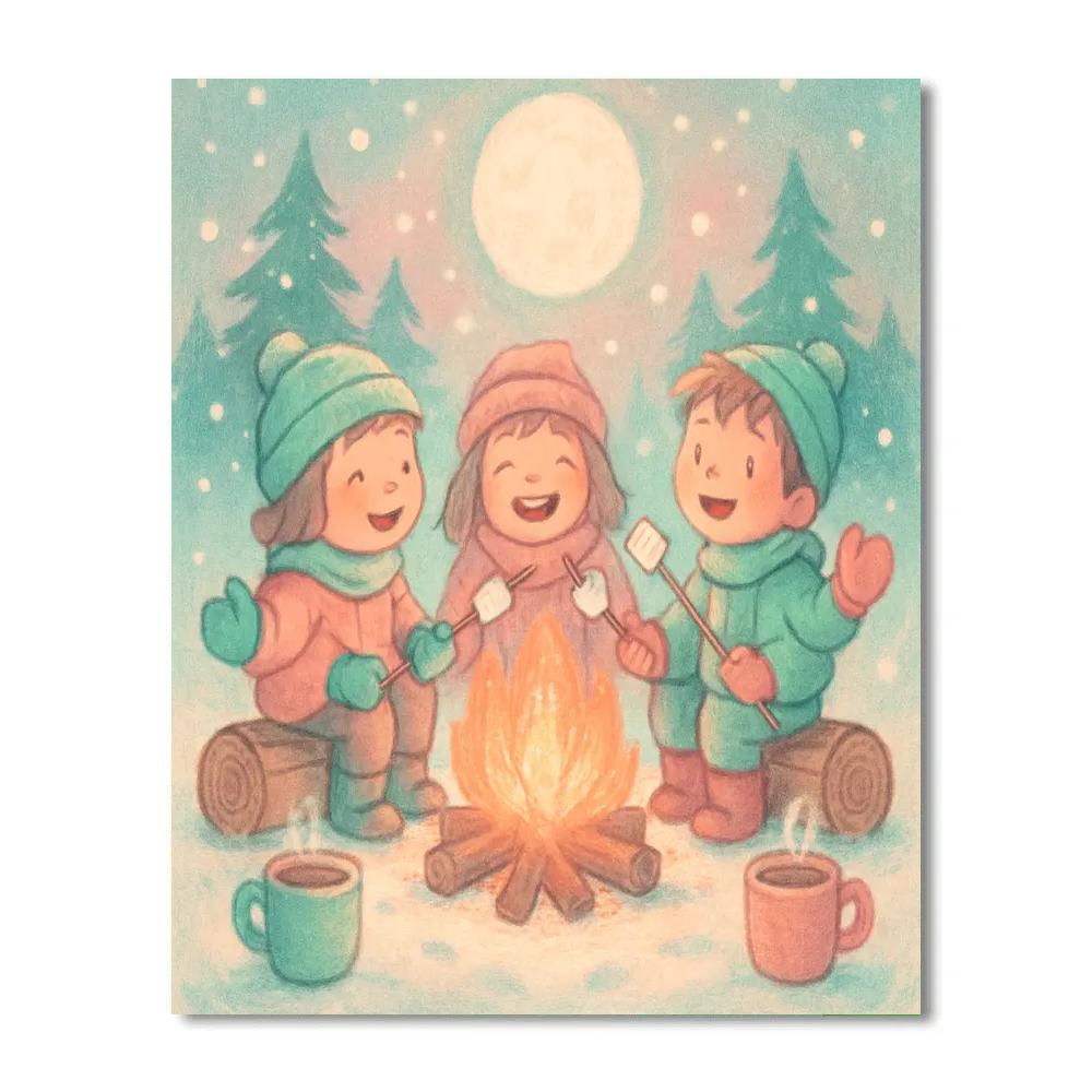 Marshmallow Moon Campfire paint by number