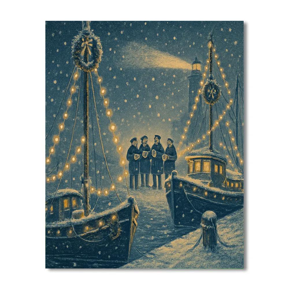 Holiday Harbor With Caroling Lights paint by color