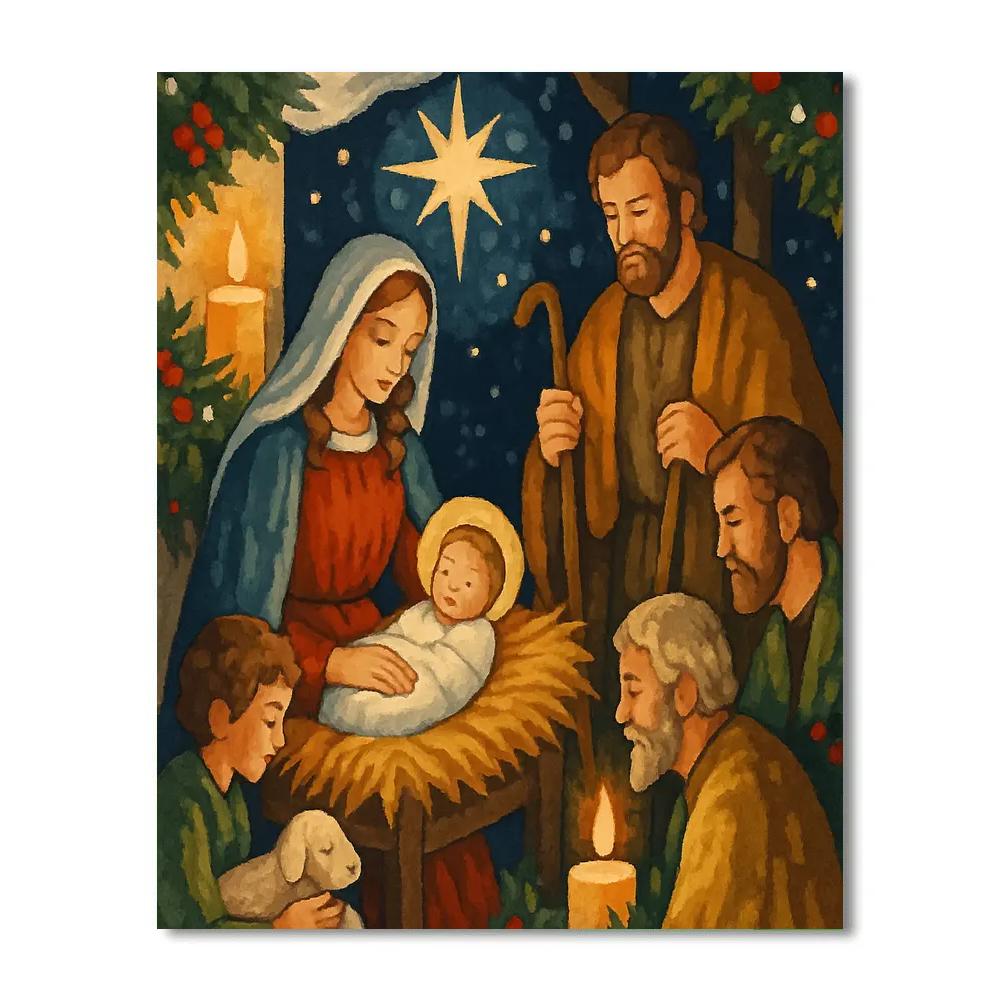 Golden Starlight Nativity Cozy paint by numbers