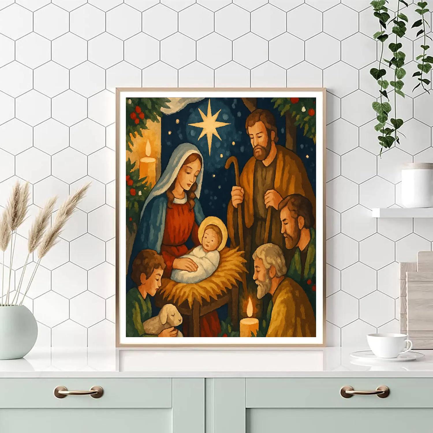 Golden Starlight Nativity Cozy paint by numbers