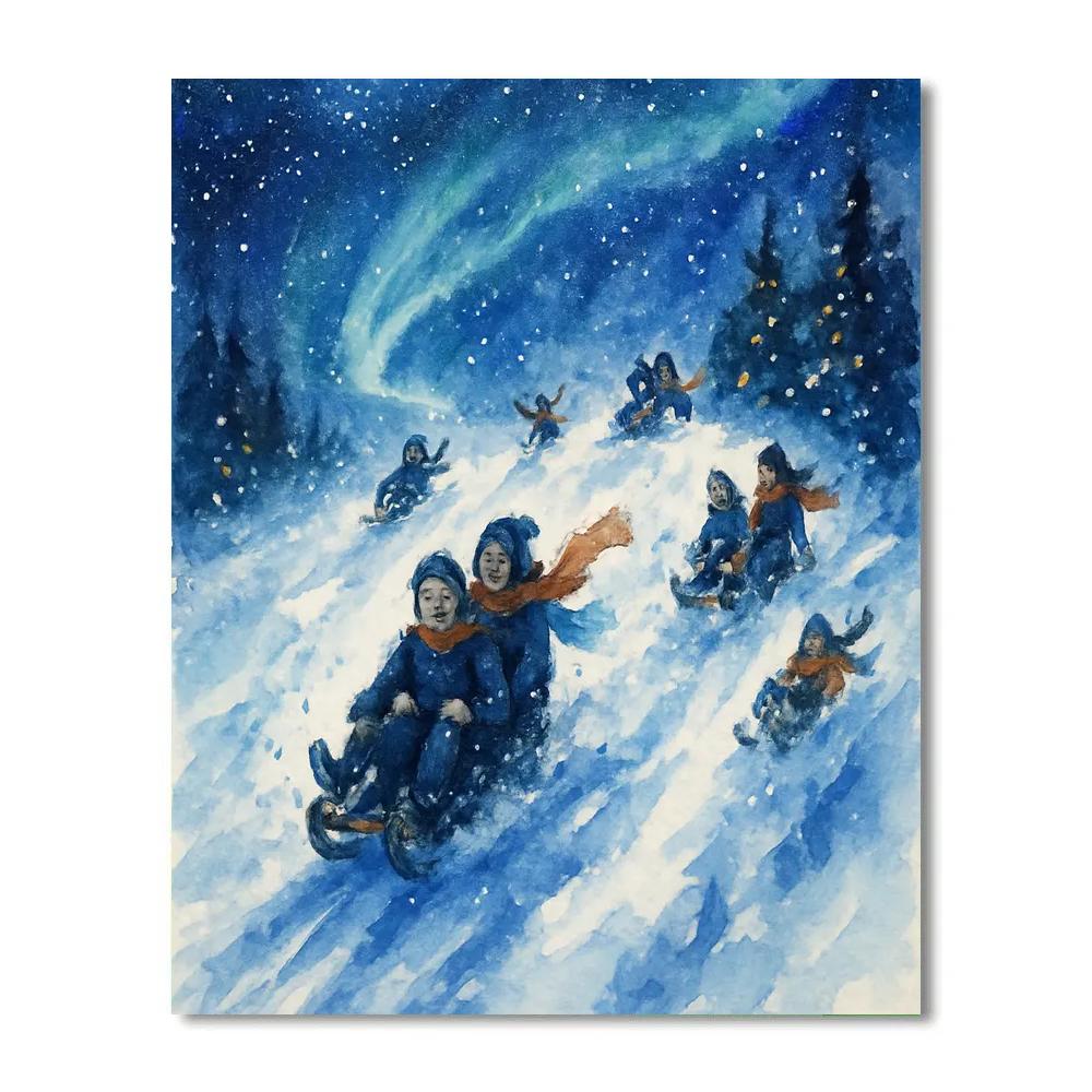 Sledding Over Starlit Ridge Painting by numbers kit
