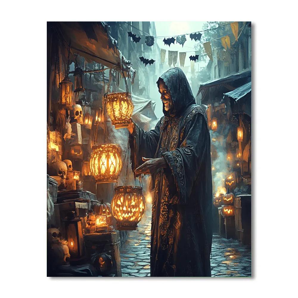 Haunted Night Market Lanterns Number painting