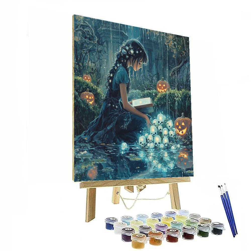 Midnight Witch In Haunted Garden Painting by numbers kit