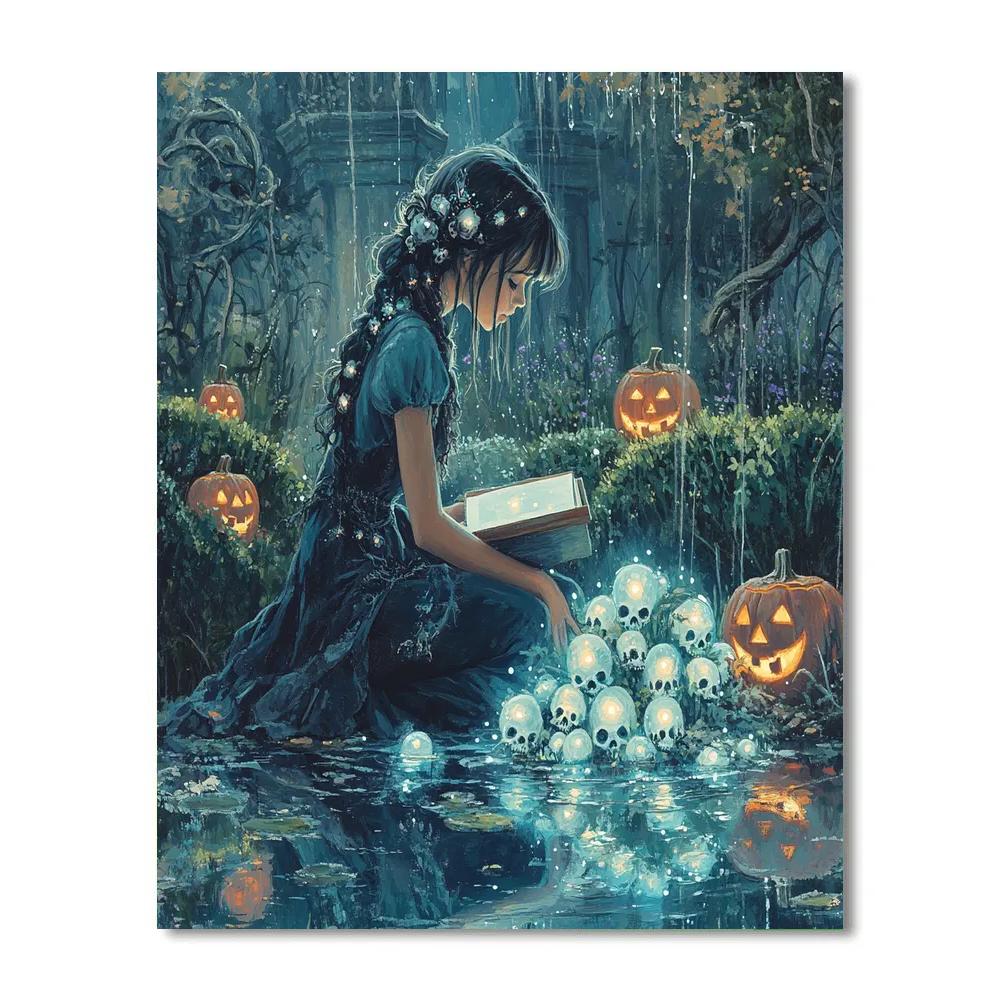 Midnight Witch In Haunted Garden Painting by numbers kit