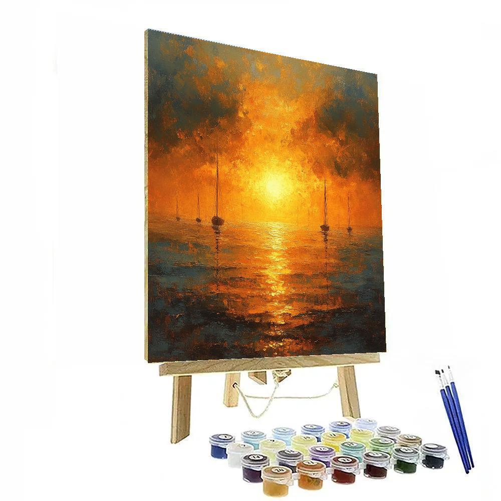Turner Inspired Fiery Sunset Over Sea Number painting